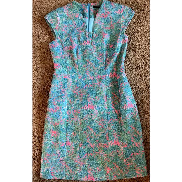 XS Dress Floral Fit & Flare Shoulder Pads Structured! Spring Summer Dress - Picture 7 of 12